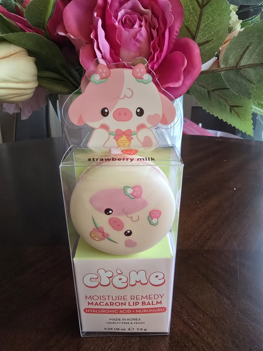 The Crème Shop Strawberry Milk Macaron Lip Balm - Pink & Cream